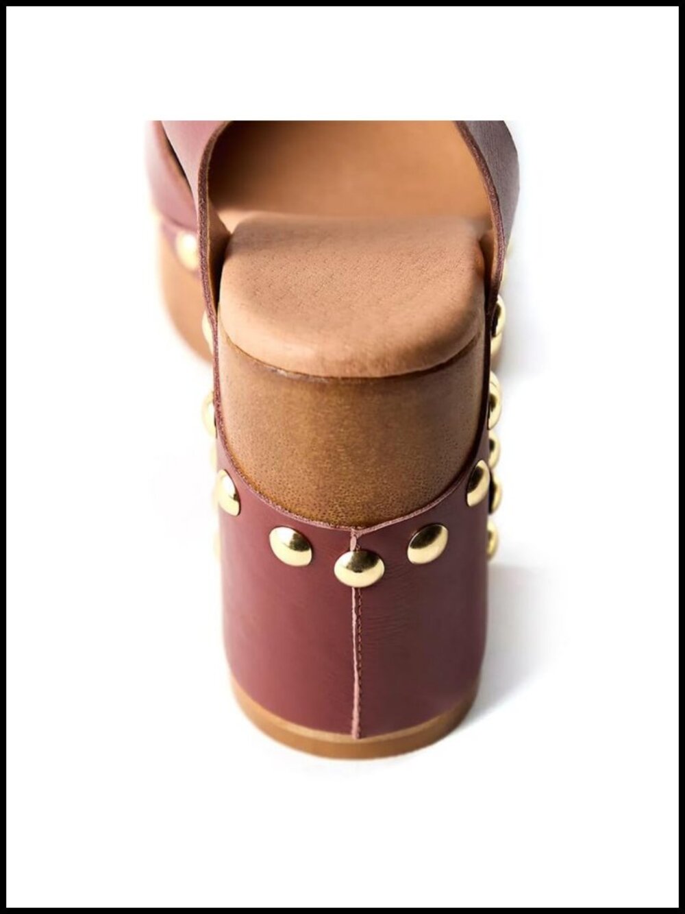 Studded Platform Clogs for Women - Chunky Heel Ankle Strap Closed Toe Leather - Picture 4 of 6